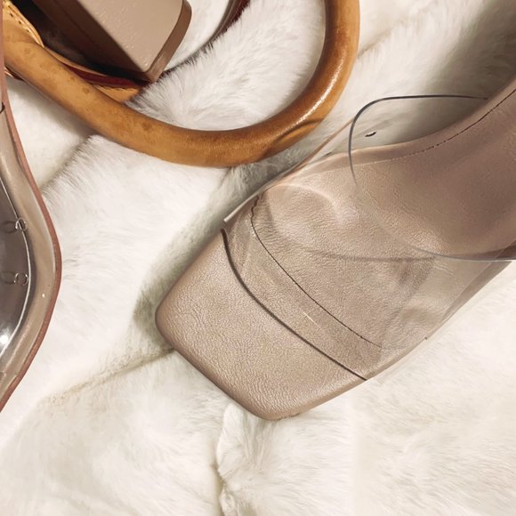 Transparent Clear Nude Chunky Block High Heel Slide Sandal Open Toe sz 5.5 - Picture 2 of 3